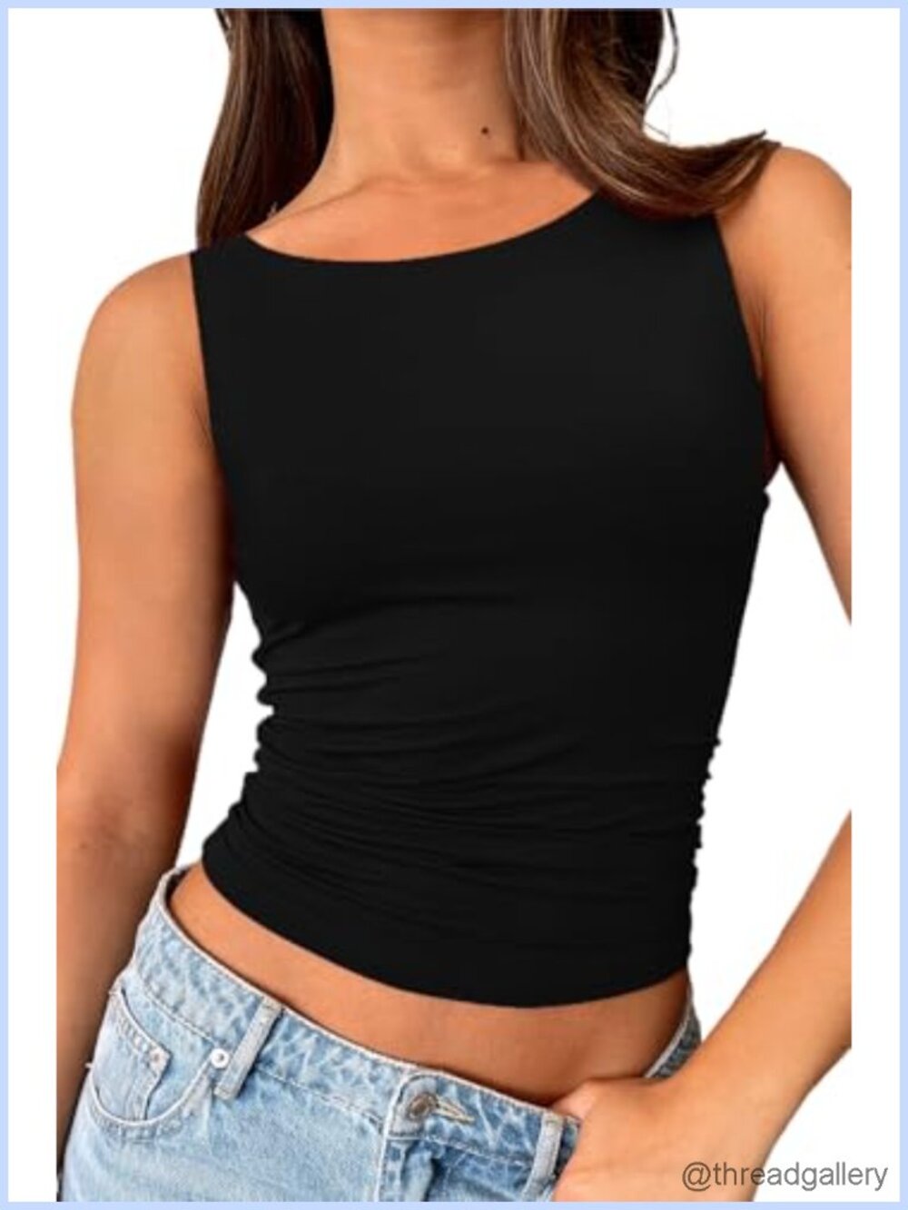 Double Lined Boat Neck Ruched Tank Top